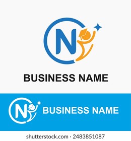 Initial Letter N Student, Toga Cap and Shine Icon for Education, School, Academy Center Business Logo Idea Template