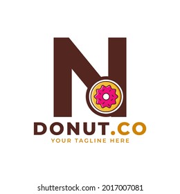 Initial Letter N Sweet Donut Logo Design. Logo for Cafes, Restaurants, Coffee Shops, Catering.