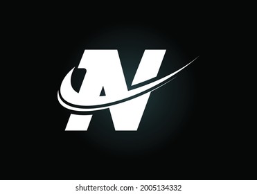 Initial letter N with swoosh, black and white logo template. Modern vector logotype for business and company identity.