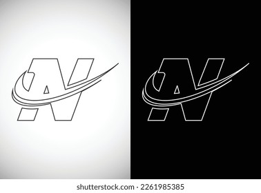 Initial letter N with a swoosh line art-style logo. Modern vector logotype for business and company identity.