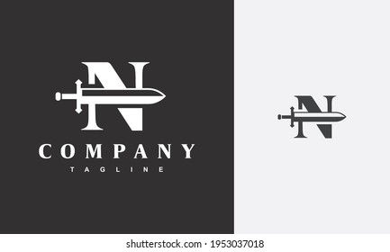 initial letter N sword logo	