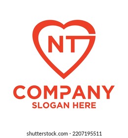 Initial letter n t in love shape logo vector design