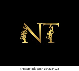 Initial letter N and T, NT, Gold Logo Icon, classy gold letter monogram logo icon suitable for boutique,restaurant, wedding service, hotel or business identity.