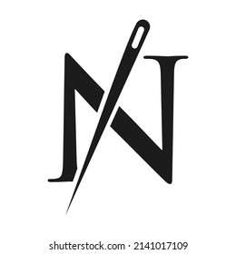 Initial Letter N Tailor Logo, Needle and Thread Combination for Embroider, Textile, Fashion, Cloth, Fabric Template