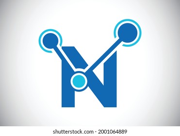Letra inicial N con símbolo de signo del logotipo de la tecnología. Adecuado para negocios relacionados con tecnología, Internet, informática y datos