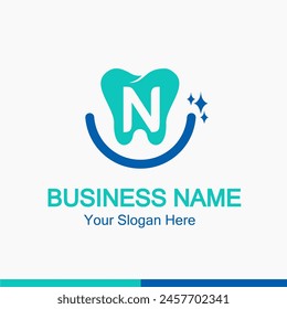 Initial Letter N with Tooth Line Art Icon for Dental Health Care and Dental Clinic, Dentistry Business Logo Idea Template	