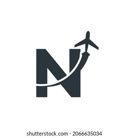 Initial Letter N Travel with Airplane Flight Logo Design Template Element