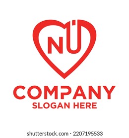 Initial letter n u in love shape logo vector design