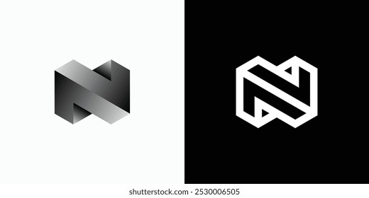 Diseño inicial del logotipo del Vector de la letra N con efecto tridimensional en estilo moderno, simple, limpio y abstracto. Icono para negocios, tecnología y marca personal.