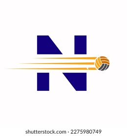 Initial Letter N Volleyball Logo Design Sign. Volleyball Sports Logotype