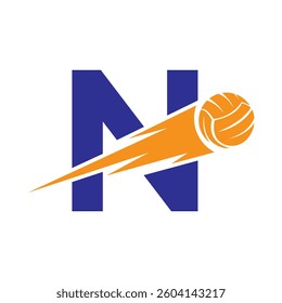 Initial Letter N Volleyball Logo Design With Speed Symbol. Volleyball Logo For Academy and Club Sign