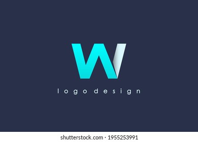 Initial Letter N and W Linked Logo. Blue and White Linked Letter Cutout Style isolated on Blue Background. Usable for Business and Branding Logos. Flat Vector Logo Design Template Element.