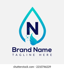 Initial Letter N Wash Logo, Drop and Wash Combination. Drop logo, Wash, Clean, Fresh, Water Template