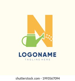 Letra inicial N riego puede diseño de logotipo Ilustración de icono gráfico de vectores
