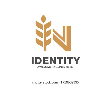 initial letter N with wheat seed logo concept, Agriculture wheat Logo Template vector icon