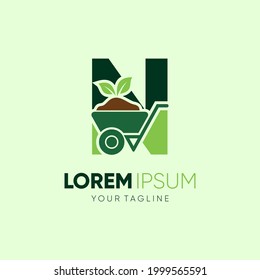 Initial Letter N Wheelbarrow Gardening Logo Design Vector Graphic Icon Emblem Illustration