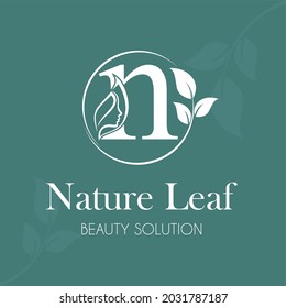 Initial Letter n with woman female face and leaves for Beauty Cosmetic, Aesthetic Nature, Salon Spa, Facial Skin Clinic, Health Care, Massage Logo Design Idea