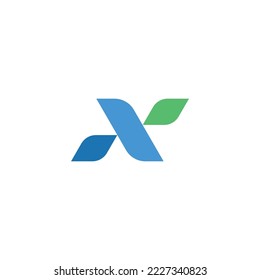 Initial Letter N or X Blue And Green Logo. Flat Vector Logo Design Template Elements
