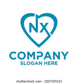 Initial letter n x in love shape logo vector design