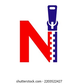 Initialbuchstabe N Zipper Logo für Modegewebe, Stickerei und Textil-Symbol-Identitätsvorlage Vektorvorlage