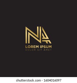 Initial Letter NA linked uppercase overlap modern gold logo vector design template. Suitable for business, consulting group company.