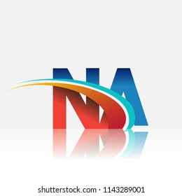 initial letter NA logotype company name colored red and blue and swoosh design. vector logo for business and company identity.
