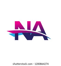 initial letter NA logotype company name colored blue and magenta swoosh design. vector logo for business and company