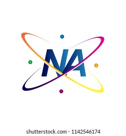 initial letter NA logotype science icon colored blue, red, green and yellow swoosh design. vector logo for business and company identity.
