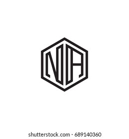 Initial letter NA, minimalist line art monogram hexagon logo, black color