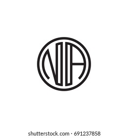 Initial letter NA, minimalist line art monogram circle logo, black color