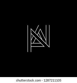 Initial letter AN NA minimalist monogram art logo, white color on black background.