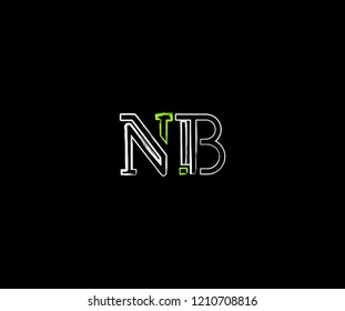 Initial Letter NB Linear Grunge Brush Stroke Modern Logotype