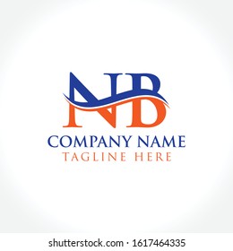 Initial Letter NB Logo Design Vector Template. Orange And Blue NB Letter Logo