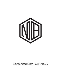 Initial letter NB, minimalist line art monogram hexagon logo, black color