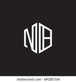 Initial letter NB, minimalist line art monogram hexagon shape logo, white color on black background