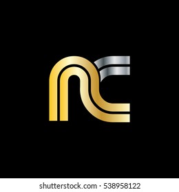 Initial Letter NC Linked Design Logo Gold Silver