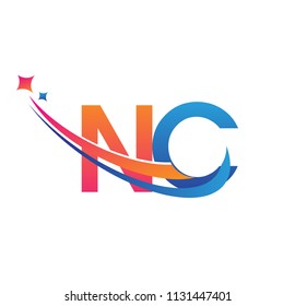 initial letter NC logotype company name colored orange, red and blue swoosh star design. vector logo for business and company identity.