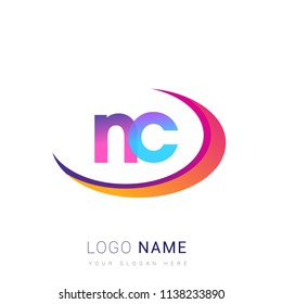 initial letter NC logotype company name, coloreful and swoosh design. vector logo for business and company identity.