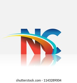 initial letter NC logotype company name colored red and blue and swoosh design. vector logo for business and company identity.
