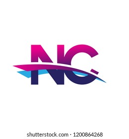 initial letter NC logotype company name colored blue and magenta swoosh design. vector logo for business and company