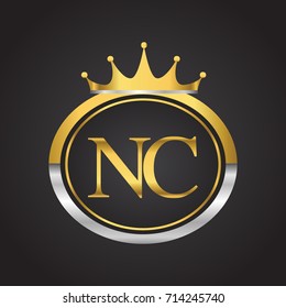 initial letter NC logotype company name with oval shape and crown, gold and silver color. vector logo for business and company identity.