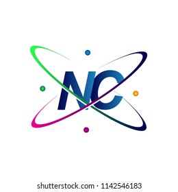 initial letter NC logotype science icon colored blue, red, green and yellow swoosh design. vector logo for business and company identity.
