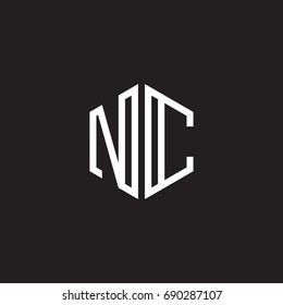 Initial letter NC, minimalist line art monogram hexagon shape logo, white color on black background