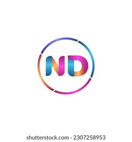 Initial letter ND curve rounded logo, gradient vibrant colorful glossy 