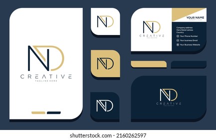Initial letter ND DN logo design and business card