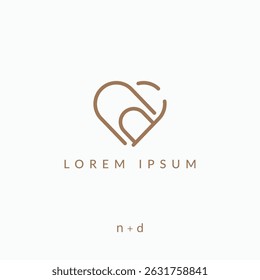 initial letter nd heart shape simple lines logo icon symbol vector illustration