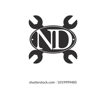 Initial letter ND logo automotive club with crossed wrench black