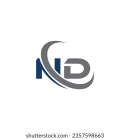 Initial letter ND logo template colored silver blue circle sphere. Rectangle Block On Letter N Logo Design NDC design for business and company identity initial DN letter linked circle elegant NCD logo