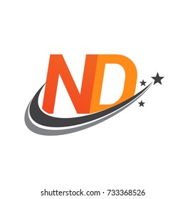 initial letter ND logotype company name colored orange and grey swoosh star design. vector logo for business and company identity.