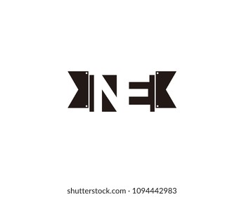 Initial letter ne black ribbon logo design